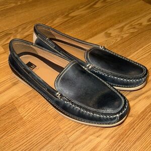 J&M Johnston & Murphy Sheepskin Memory Foam Blue Leather‎ Boat Shoes Sz 10 E
